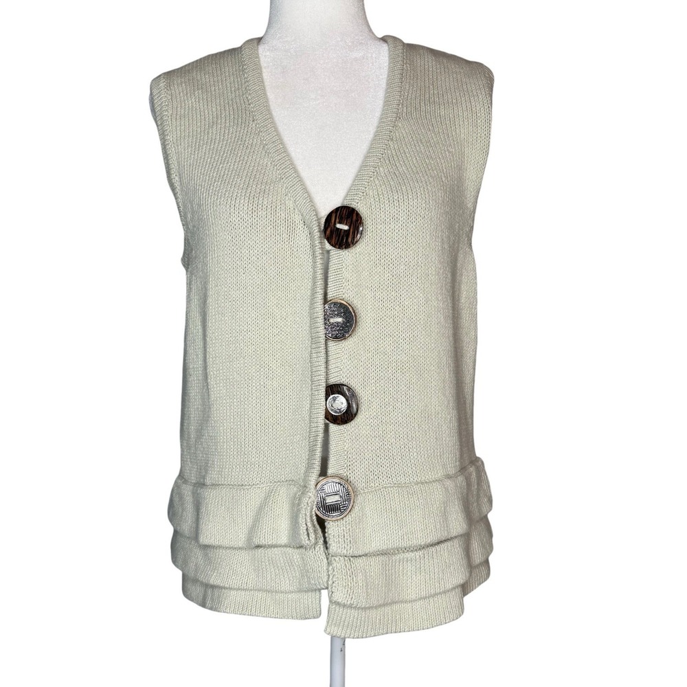 Pure Handknit Chunky Knit‎ Big Button Cardigan Sweater Vest L/XL Anthropologie
